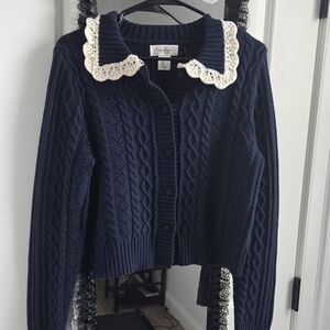 Jessica Simpson Navy Cardigan with Cream Collar